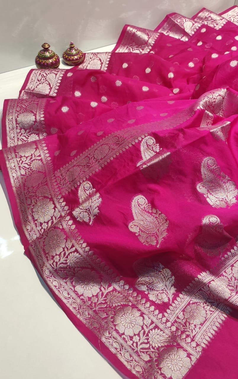 Banaras Katan Viscose Georgette Flower Butta