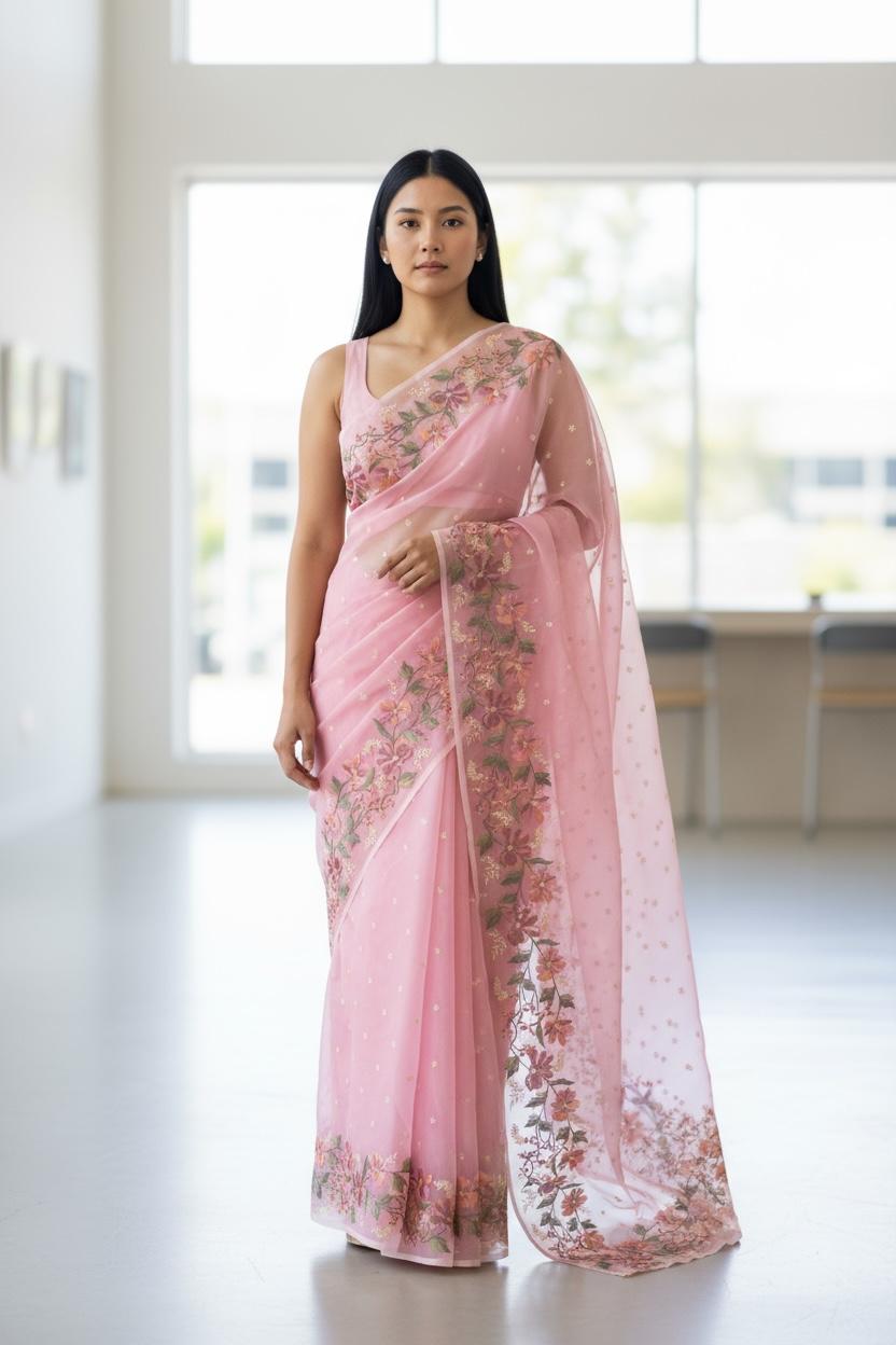 Organza Banarasi kora embroidery