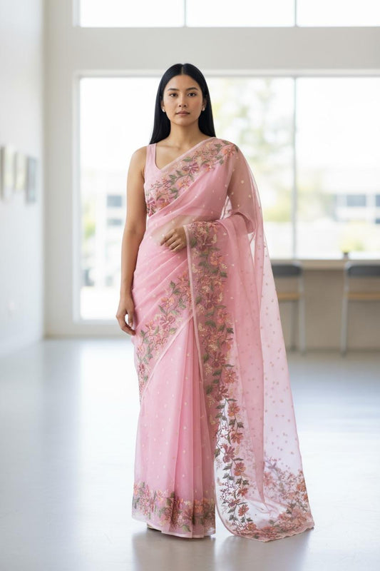 Organza Banarasi kora embroidery