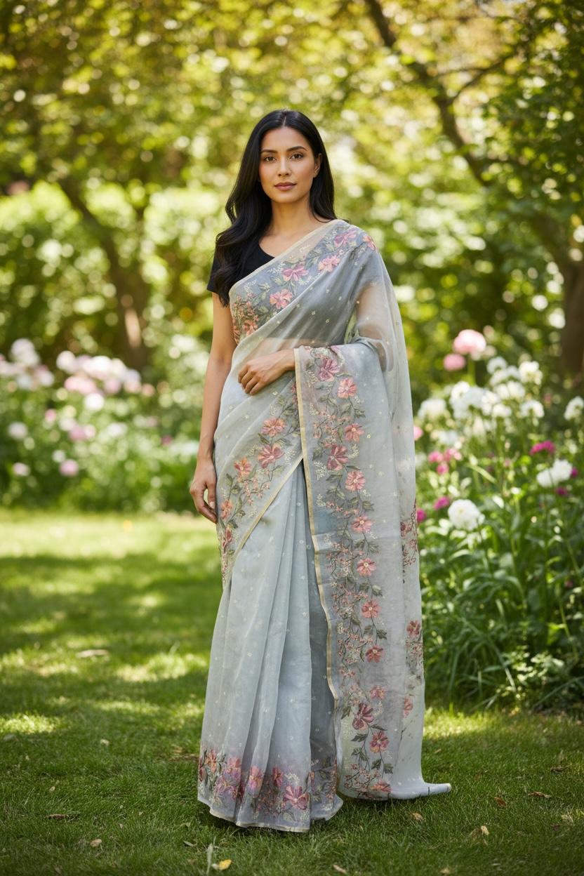 Organza Banarasi kora embroidery