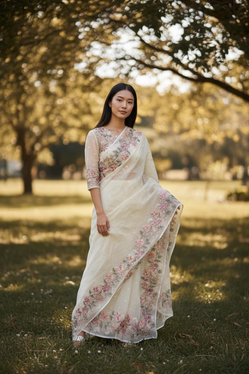 Organza Banarasi kora embroidery