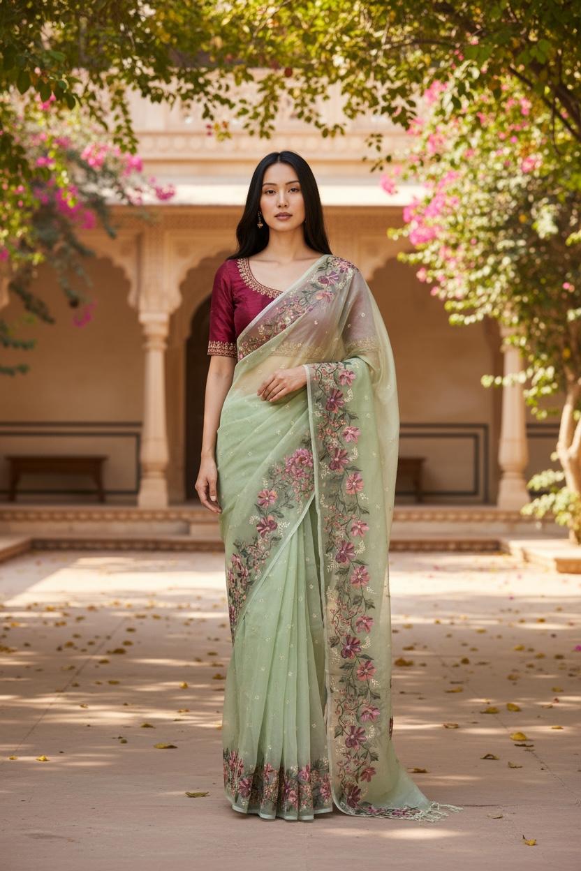 Organza Banarasi kora embroidery