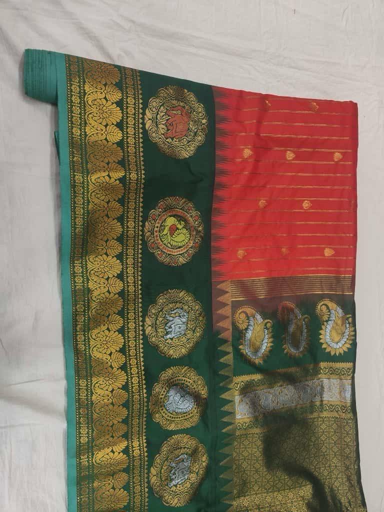 Elephant and Peacock Border Pattu