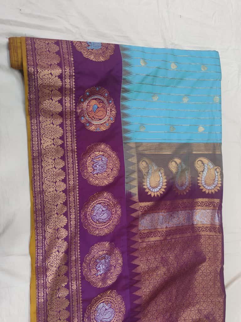 Elephant and Peacock Border Pattu
