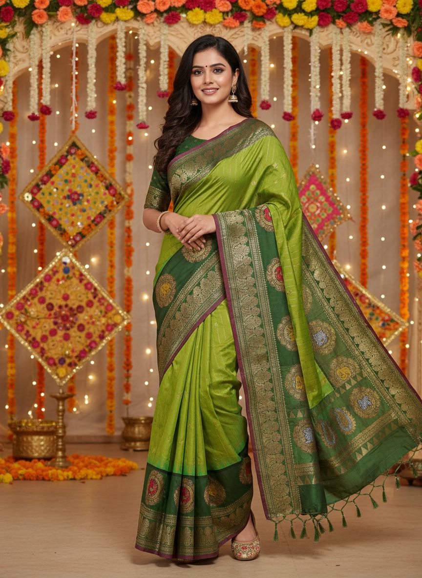 Elephant and Peacock Border Pattu