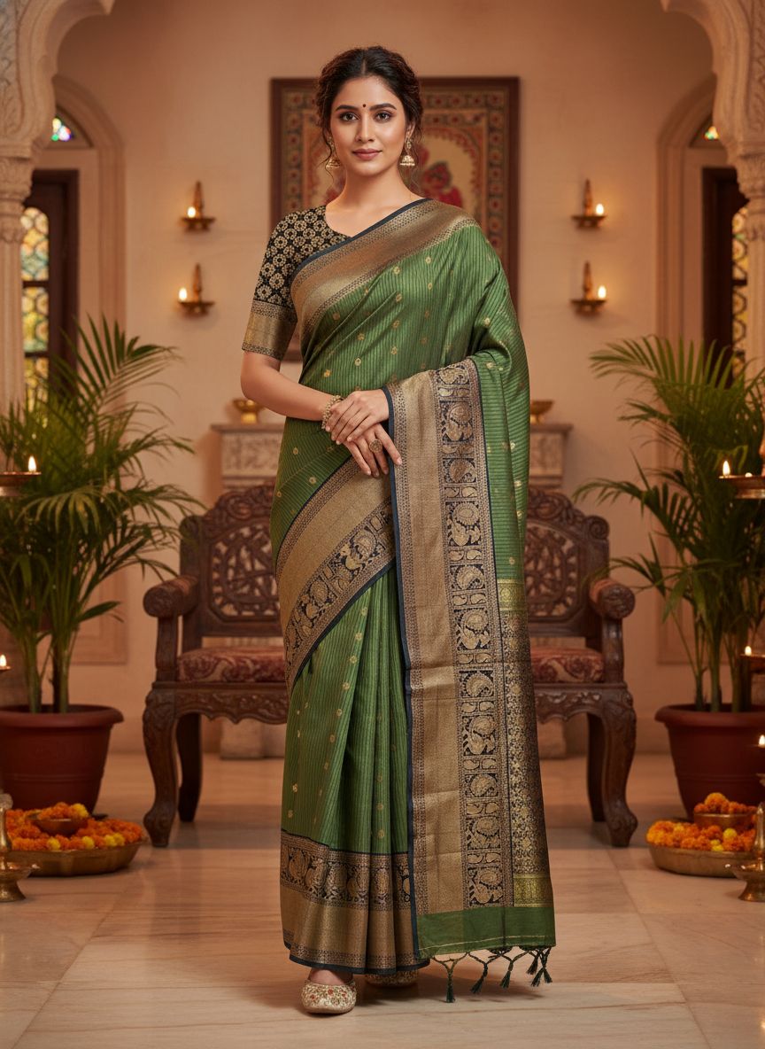 Elephant and Peacock Border Pattu