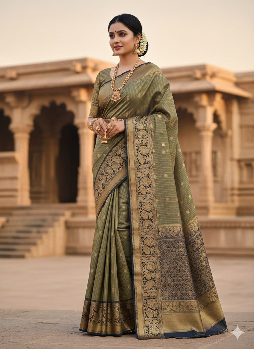 Elephant and Peacock Border Pattu