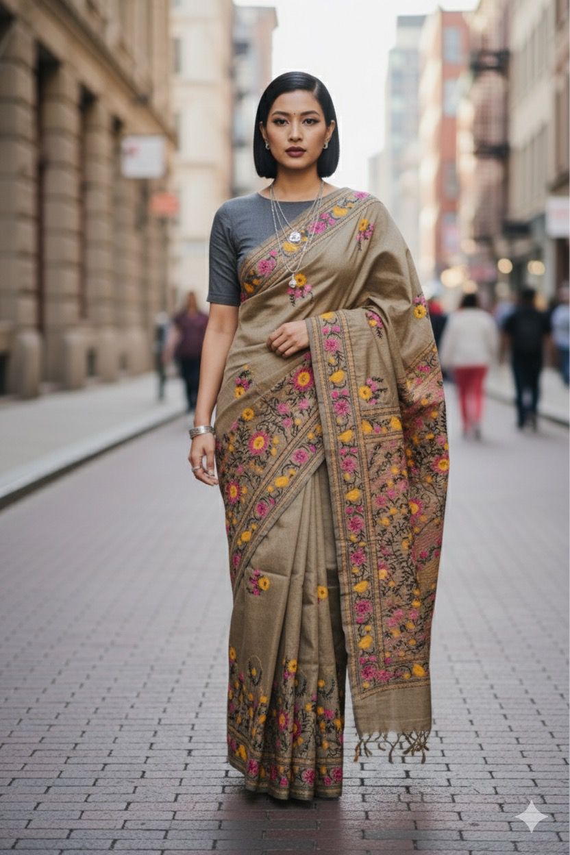 Chanderi Embroidery Saree