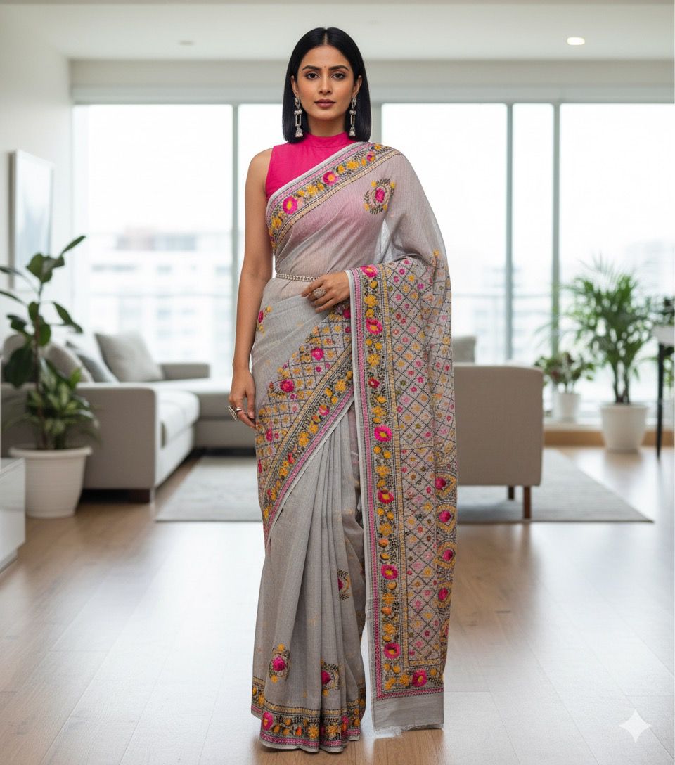 Chanderi Embroidery Saree