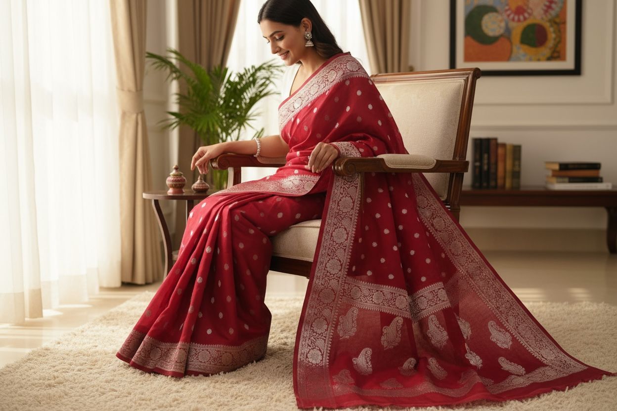 Banaras Katan Viscose Georgette Flower Butta