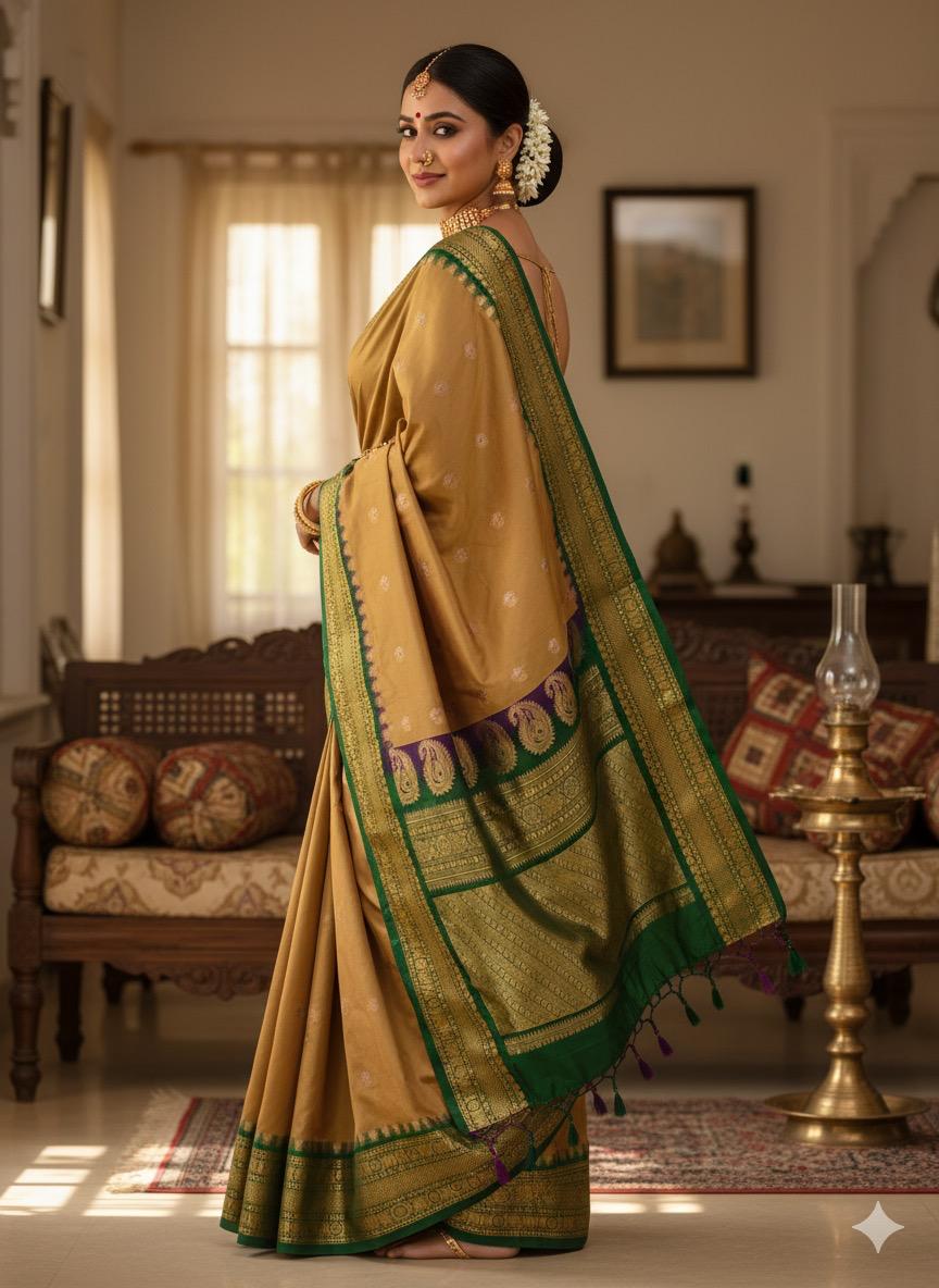 Gadwal Semi Pattu Saree - Yellow