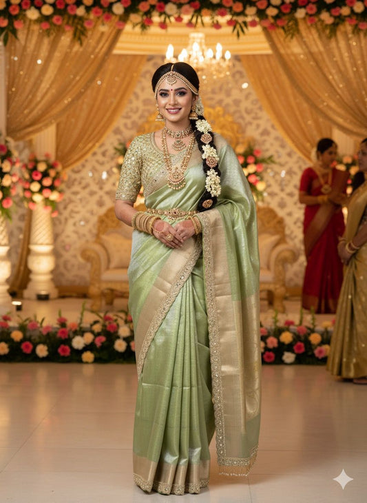 Exclusive Kanjivaram bridal Waskat Banarasi Tissue Silk Saree