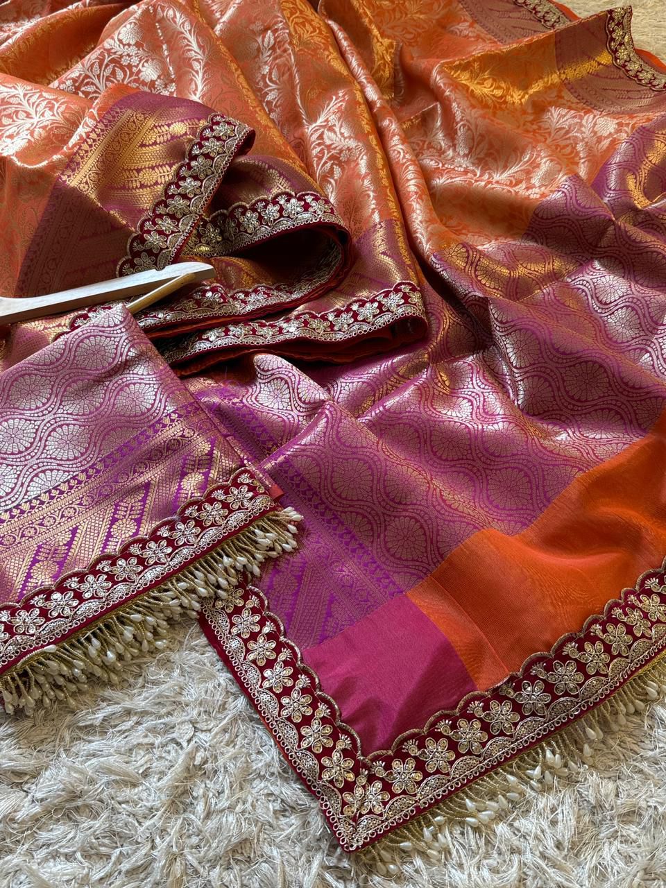 Banarasi Kanjivaram Bridal Katan Waskat Silk Saree