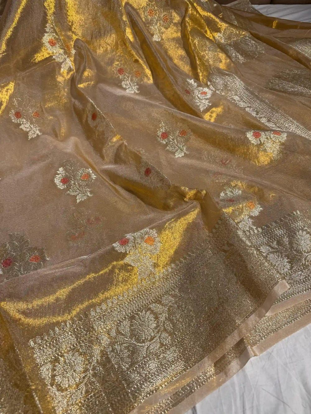 Banarasi Tissue Silk Saree with Meenakari Boota – Handwoven Traditional Indian Saree
