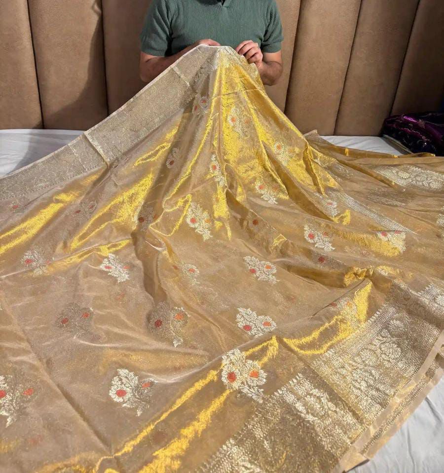 Banarasi Tissue Silk Saree with Meenakari Boota – Handwoven Traditional Indian Saree