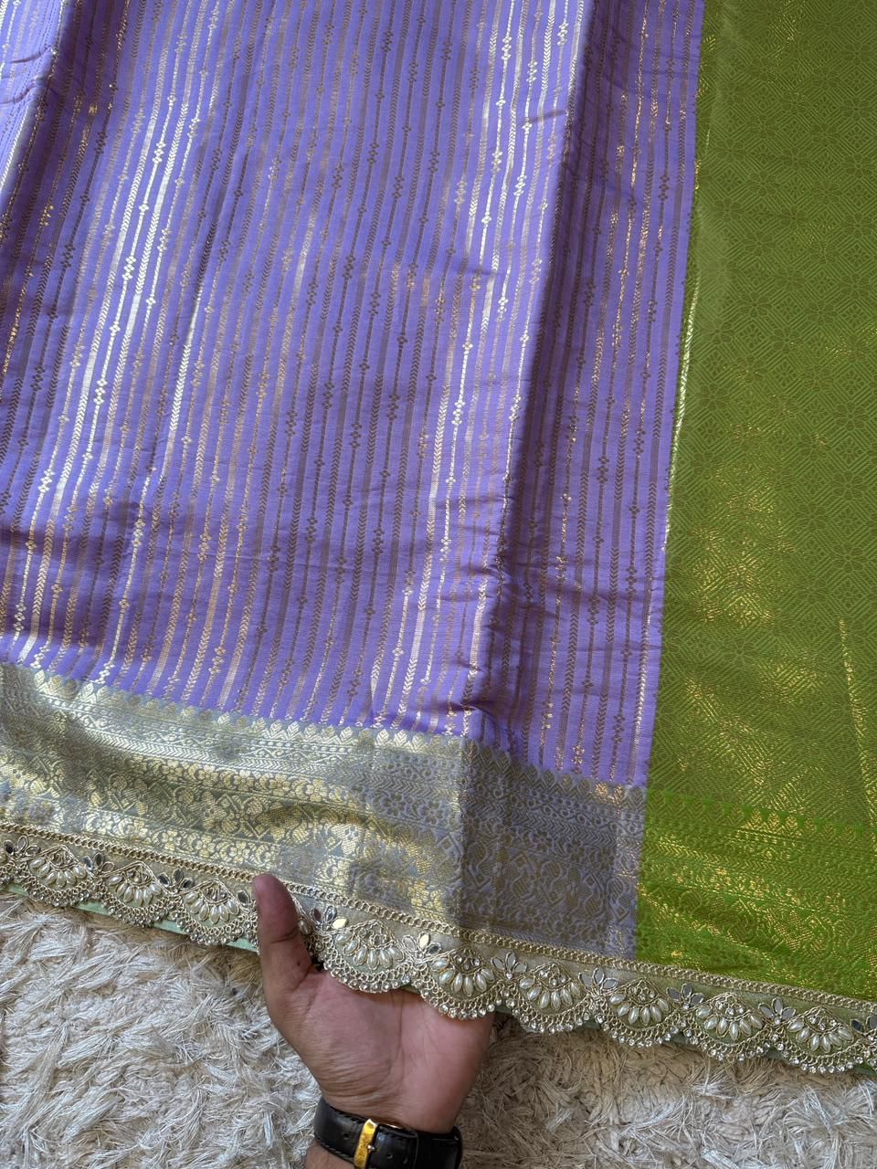 Exclusive Banarasi Semi Katan Striped Silk Saree