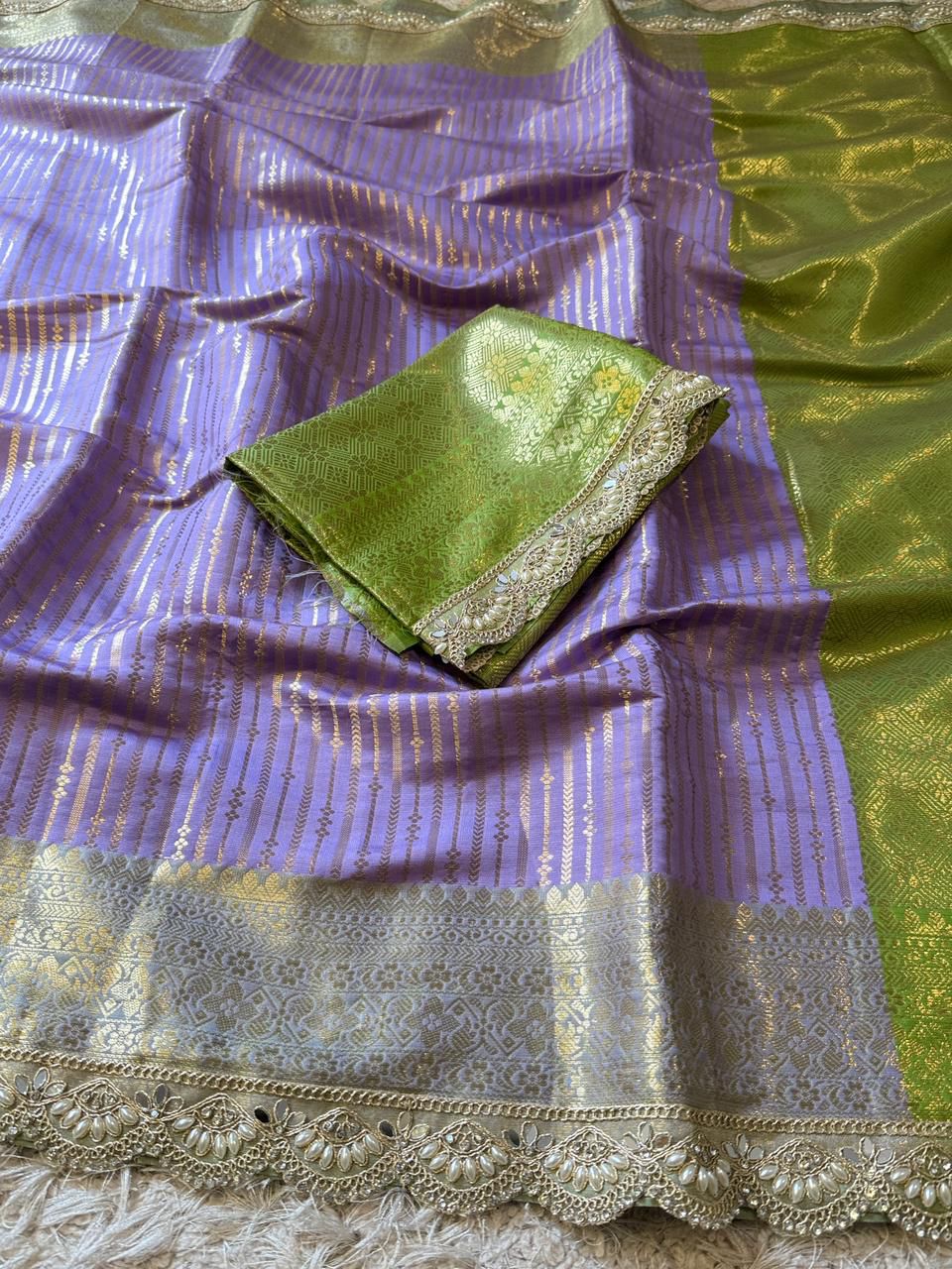 Exclusive Banarasi Semi Katan Striped Silk Saree