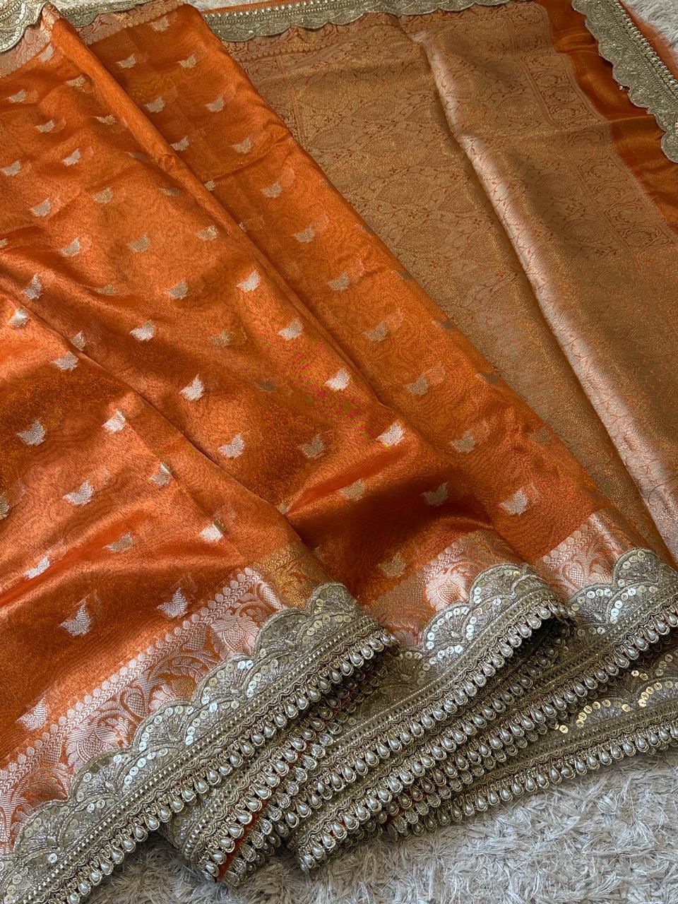 Banarasi Glass Tissue Booti Weaving Soft Saree